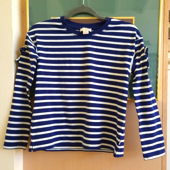 Kate Spade Nautical Bow Blue and White Long Sleeve Tee Striped Knit - Picture 1 of 8